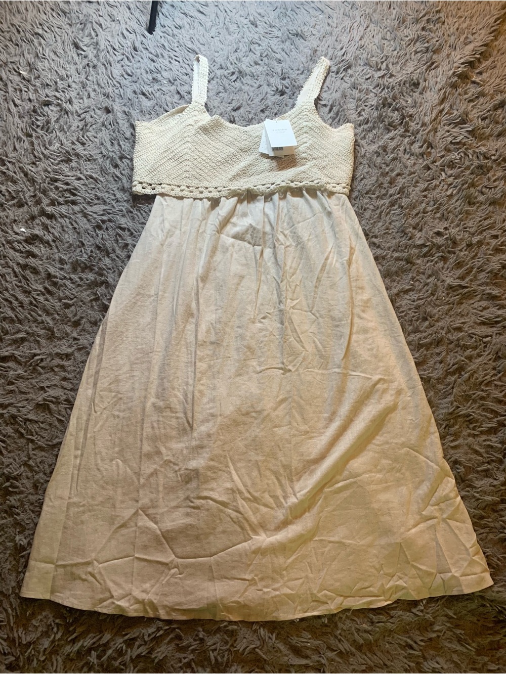NWT Seraphine white woven crochet overlay linen midi maternity dress sz 12